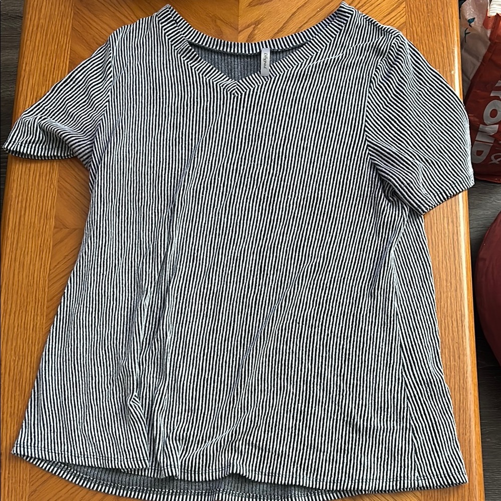 Lily Black and White Striped V-Neck Tee